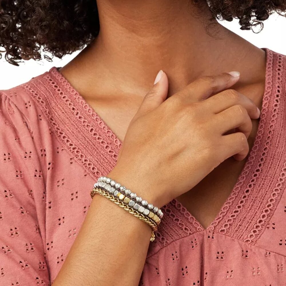 LUCKY BRAND Bracelet, Silver-Tone and Gold-Tone Leather Wrap Bracelet/NWT